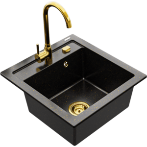 Granitový dřez MEXEN VITO černozlatý + baterie Telma zlatá vyobraziť