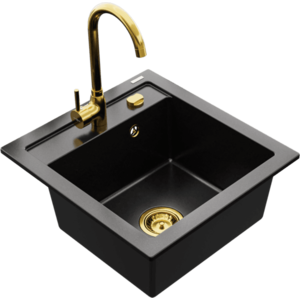 Granitový dřez MEXEN VITO černý + baterie Telma zlatá vyobraziť