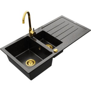 Granitový dřez s kuchyňskou baterií MEXEN ANDRES černo-zlatý/zlatý vyobraziť