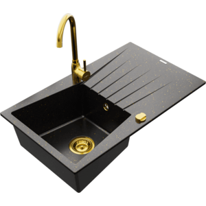 Granitový dřez s kuchyňskou baterií MEXEN CESAR 77, 5x47 cm černý/zlatý vyobraziť