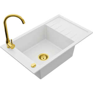 Granitový dřez s kuchyňskou baterií MEXEN ELIAS bílo-zlatý vyobraziť