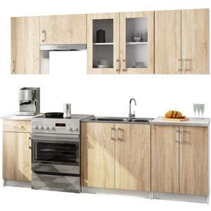 Kuchyňská linka Lima 240 cm prosklená bílá/dub sonoma vyobraziť