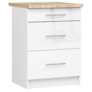 Kuchynská skrinka Olivie S 60 cm 3S biela/biely lesk/dub sonoma vyobraziť
