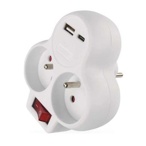 Rozbočovací zásuvka s vypínačem, 2 zásuvkami a USB porty SEAN bílá vyobraziť