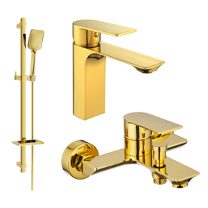 Sada baterií MEXEN ALEXA IX - umyvadlová baterie + vanová baterie se sprchou zlatá vyobraziť