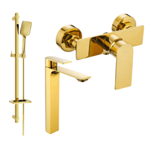 Sada baterií MEXEN ALEXA V - umyvadlová baterie + sprchová baterie se sprchou zlatá vyobraziť