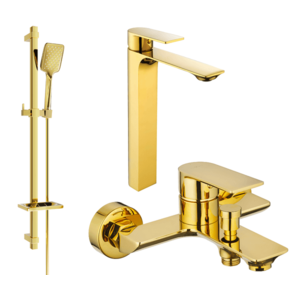 Sada baterií MEXEN ALEXA VIII - umyvadlová baterie + vanová baterie se sprchou zlatá vyobraziť