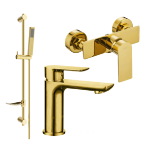 Sada baterií MEXEN ALFA - umyvadlová baterie + sprchová baterie se sprchou zlatá vyobraziť