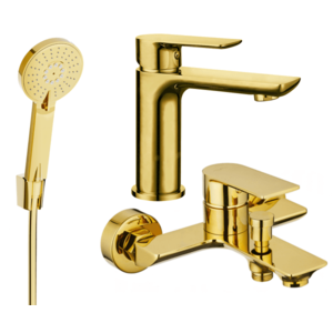 Sada baterií MEXEN ALFA XIX - umyvadlová baterie + vanová baterie se sprchou zlatá vyobraziť