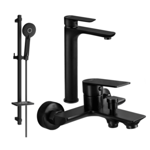 Sada batérií MEXEN ALFA XVIII - umývadlová batéria + vaňová batéria so sprchou čierna vyobraziť