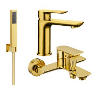 Sada batérií MEXEN ALFA XX - umývadlová batéria + vaňová batéria so sprchou zlatá vyobraziť