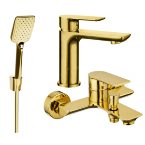 Sada batérií MEXEN ALFA XXIII - umývadlová batéria + vaňová batéria so sprchou zlatá vyobraziť