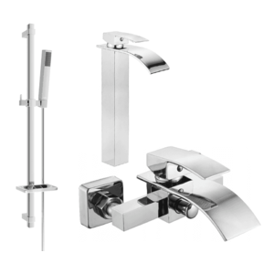 Sada batérií MEXEN ARIES VI umývadlová batéria + vaňová batéria so sprchou chróm vyobraziť