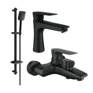 Sada batérií MEXEN AXEL IV umývadlová batéria + vaňová batéria so sprchou čierna vyobraziť