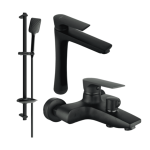 Sada batérií MEXEN AXEL VI umývadlová batéria + vaňová batéria so sprchou čierna vyobraziť