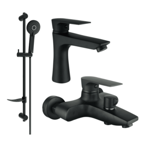 Sada baterií MEXEN AXEL VIII umyvadlová baterie + vanová baterie se sprchou černá vyobraziť