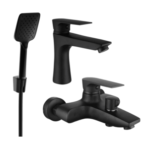 Sada batérií MEXEN AXEL XVI umývadlová batéria + vaňová batéria so sprchou čierna vyobraziť