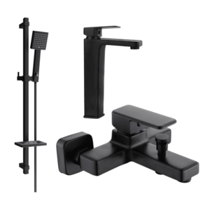 Sada baterií MEXEN CETUS II umyvadlová baterie + vanová baterie se sprchou černá vyobraziť