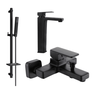 Sada baterií MEXEN CETUS IV umyvadlová baterie + vanová baterie se sprchou černá vyobraziť