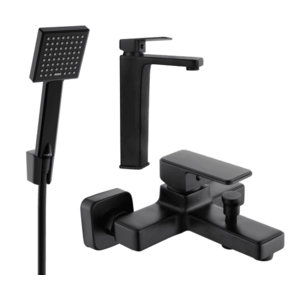 Sada baterií MEXEN CETUS VI umyvadlová baterie + vanová baterie se sprchou černá vyobraziť