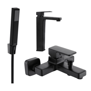 Sada baterií MEXEN CETUS VIII umyvadlová baterie + vanová baterie se sprchou černá vyobraziť