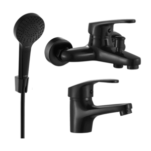 Sada baterií MEXEN ERICA umyvadlová baterie + vanová baterie se sprchou černá vyobraziť