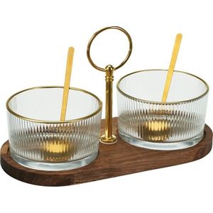 Servírovací set 2 ks misek na tácku ACCACIA zlatá/hnědá vyobraziť