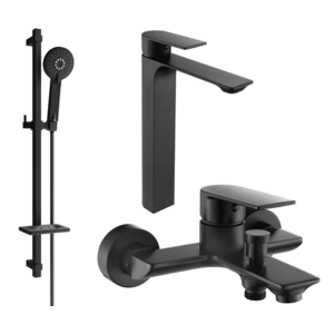 Súprava batérií MEXEN ALEXA III - umývadlová batéria + vaňová batéria so sprchou čierna vyobraziť