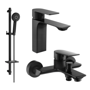 Súprava batérií MEXEN ALEXA IV - umývadlová batéria + vaňová batéria so sprchou čierna vyobraziť