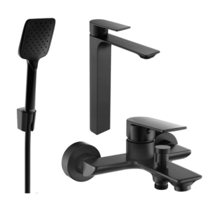 Súprava batérií MEXEN ALEXA XV - umývadlová batéria + vaňová batéria so sprchou čierna vyobraziť