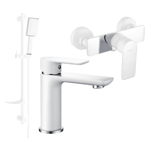 Súprava batérií MEXEN ALFA III - umývadlová batéria + sprchová batéria so sprchou biela/chróm vyobraziť