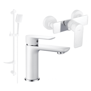 Súprava batérií MEXEN ALFA VII - umývadlová batéria + sprchová batéria so sprchou biela/chróm vyobraziť