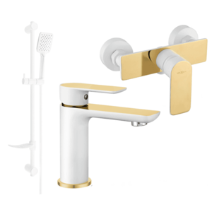 Súprava batérií MEXEN ALFA VII - umývadlová batéria + sprchová batéria so sprchou biela/zlatá vyobraziť