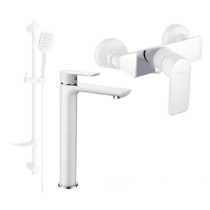 Súprava batérií MEXEN ALFA VIII - umývadlová batéria + sprchová batéria so sprchou biela/chróm vyobraziť