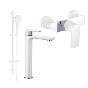 Súprava batérií MEXEN ALFA XV - umývadlová batéria + sprchová batéria so sprchou biela/chróm vyobraziť