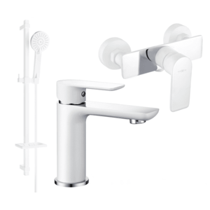 Súprava batérií MEXEN ALFA XVI - umývadlová batéria + sprchová batéria so sprchou biela/chróm vyobraziť