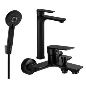 Súprava batérií MEXEN ALFA XXI - umývadlová batéria + vaňová batéria so sprchou čierna vyobraziť