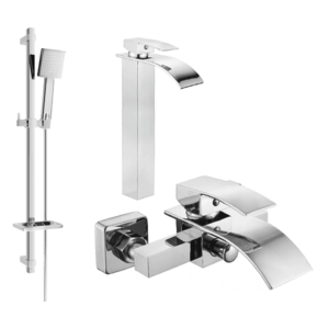 Súprava batérií MEXEN ARIES II umývadlová batéria + vaňová batéria so sprchou chróm vyobraziť