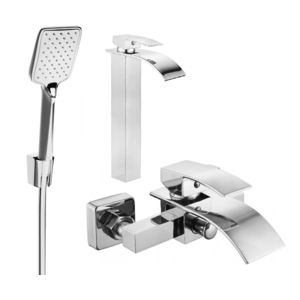Súprava batérií MEXEN ARIES X umývadlová batéria + vaňová batéria so sprchou chróm vyobraziť