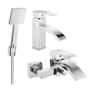 Súprava batérií MEXEN LIBRA R45 - nízka umývadlová batéria + vaňová batéria so sprchou chróm vyobraziť