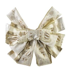 Vánoční dekorativní mašle Santa Lila 32x130 cm béžovo-zlatá s baňkami vyobraziť