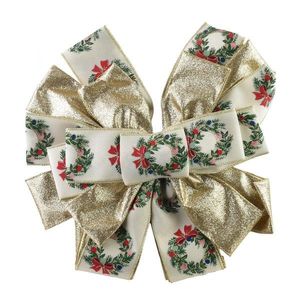 Vánoční dekorativní mašle Santa Lila 32x130 cm béžovo-zlatá s věnci vyobraziť