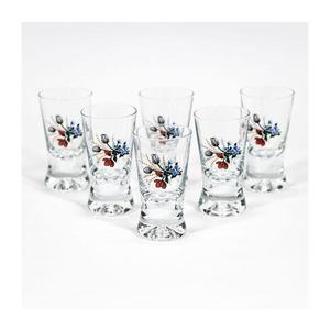 Sada 6x pohár na panáky číra s motívom kytice vyobraziť