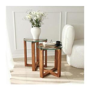 SADA 2x Odkladací stolík AMALFI pr. 40 cm hnedá/číra 552NOS2248 vyobraziť