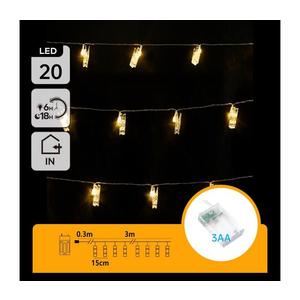 B.V. - LED Dekoračná reťaz so štipcami 20xLED/3xAA 3, 3m teplá biela B10303Q78 vyobraziť