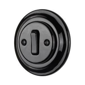 Bohemia-Design - Retro porcelánový jednoduchý vypínač s rámikom č. 6 čierny 12359368 vyobraziť