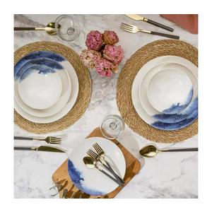 Jedálna súprava 24 ks krémová/modrá/porcelán 387GRP1349 vyobraziť