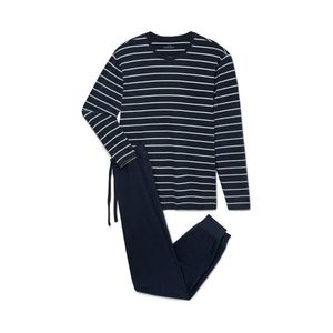 Pyžamo s manžetami, tmavomodré pruhované vyobraziť