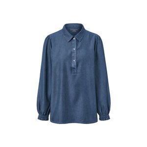 Džínsová blúzka s balónovými rukávmi vyobraziť