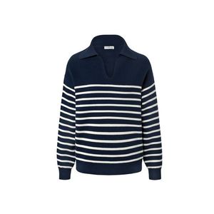 Pletený pulóver s golierom, modro-biely vyobraziť